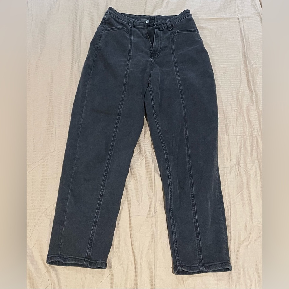 High Rise Grey Straight-Leg Jeans